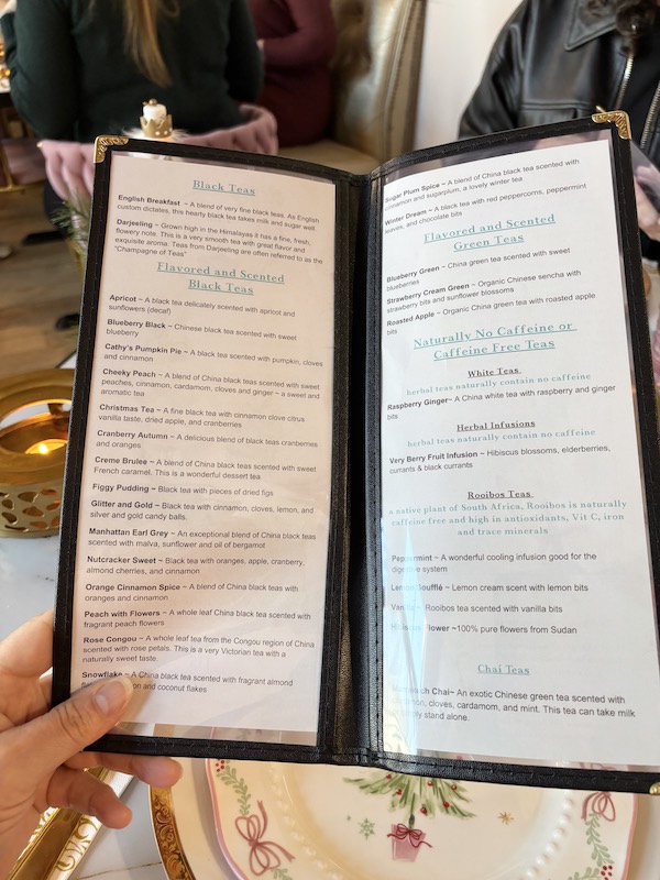 tea selection at Sweety's Cafe & Tea Room in Canton, GA