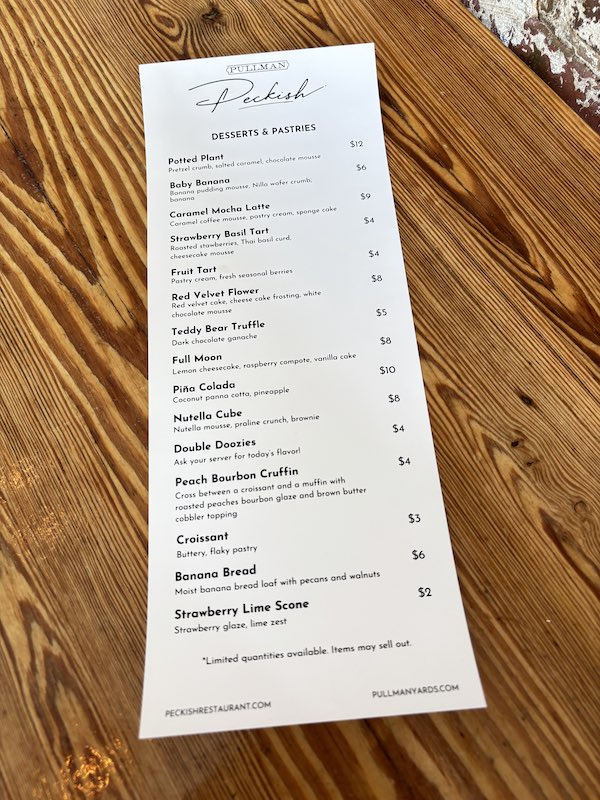 pastry list at afternoon tea at Peckish in Atlanta, Georgia