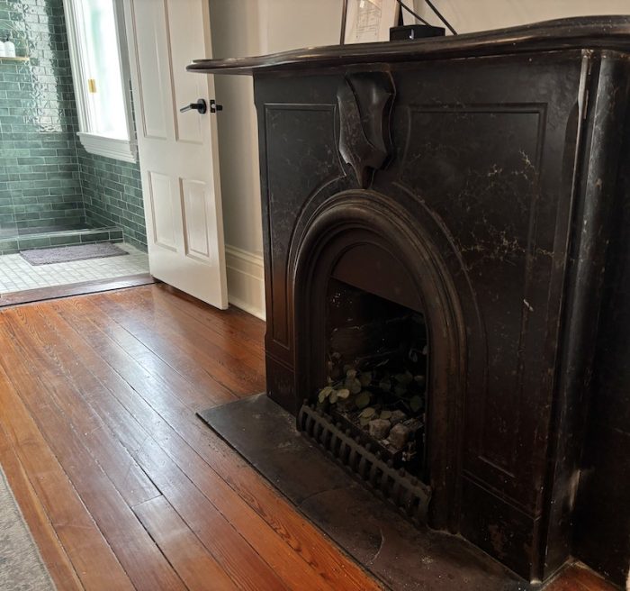 original fireplace at Bellwether House in Savannah, Georgia