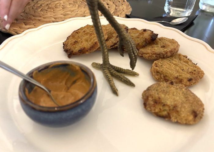 fried green tomatoes at afternoon tea at Bellwether House in Savannah, Georgia
