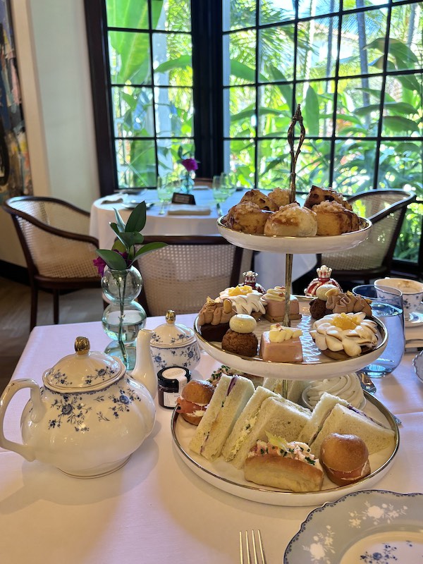 tiered tray at afternoon tea at The Brazilian Court's Cafe Boulud in Palm Beach, Florida