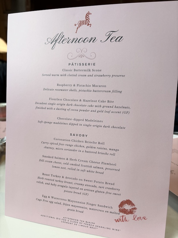 afternoon tea menu at the new afternoon tea at Four Seasons Hotel Atlanta