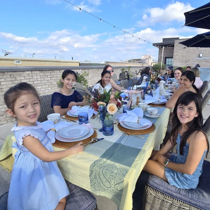 large family gathering at afternoon tea at The Loutrel in Charleston, South Carolina