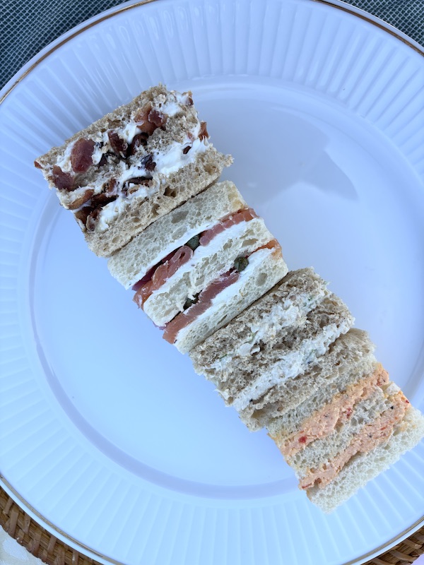 double decker tea sandwiches at afternoon tea at The Loutrel in Charleston, South Carolina