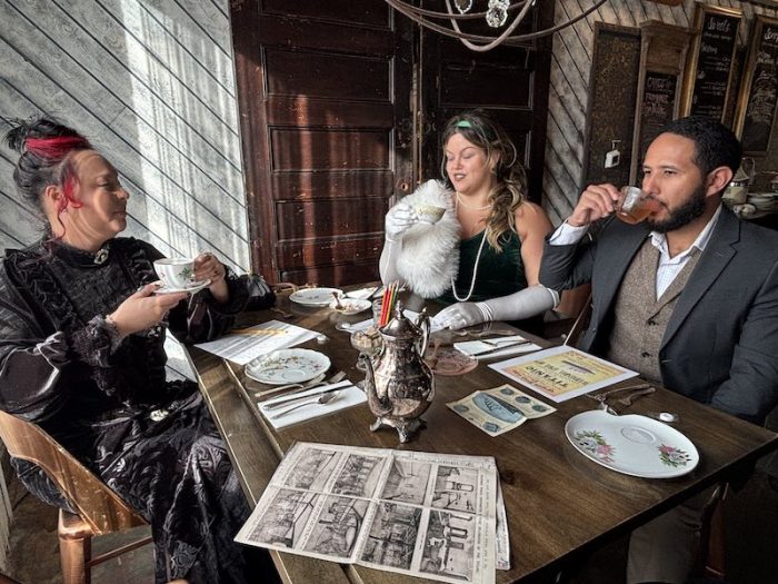 period dress at Titanic afternoon tea at Chocolate Pi in Tampa, Florida