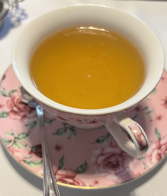 ruby oolong tea at afternoon tea at Anna's Tearoom in Springfield, Georgia.