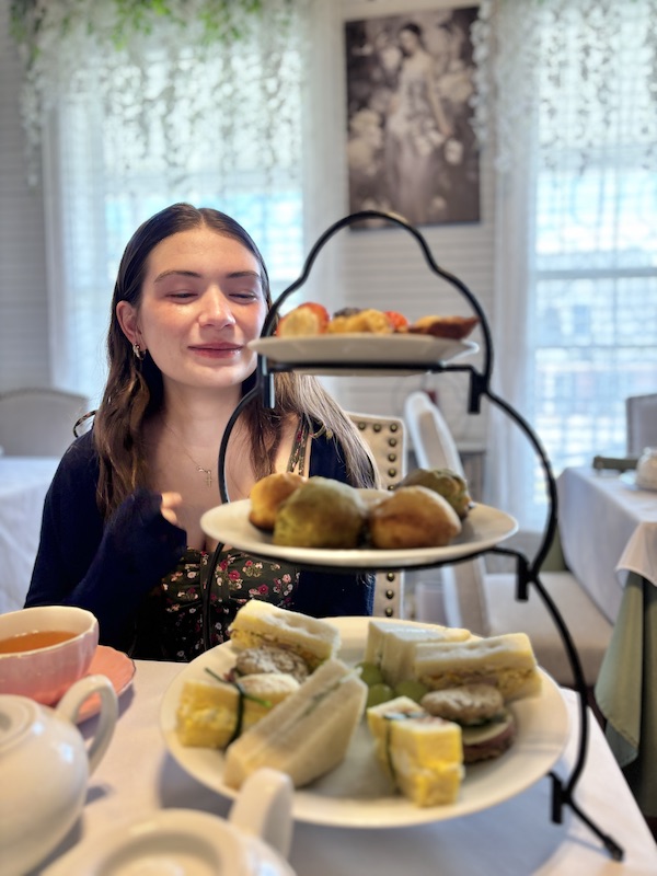 tidy afternoon tea presentation at afternoon tea at Anna's Tearoom in Springfield, Georgia.