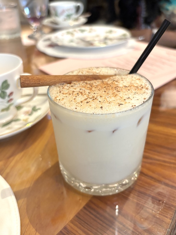 bourbon milk punch at afternoon tea at The Windsor Court, Le Salon in New Orleans, LA