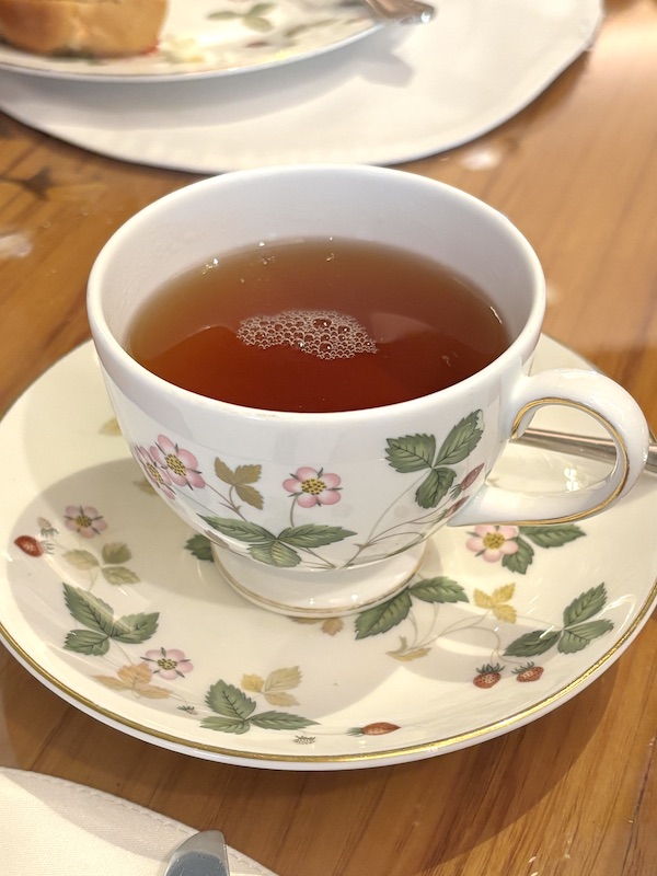 Wedgwood wild strawberry china at afternoon tea at The Windsor Court, Le Salon in New Orleans, LA