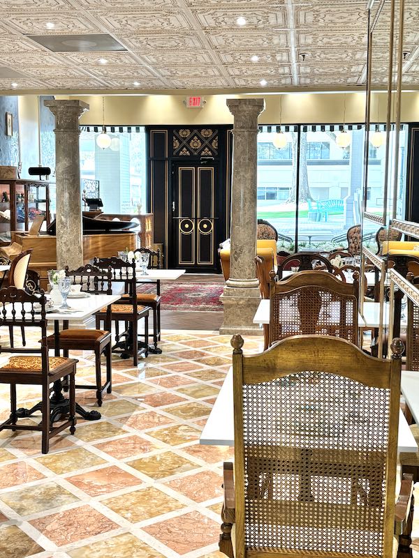 marble tearoom at Le Faucheur in Dunwoody, Atlanta, Georgia