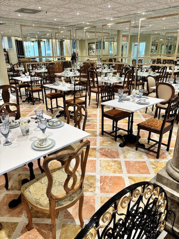mirrored tearoom at Le Faucheur in Dunwoody, Atlanta, Georgia