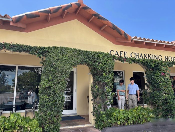 outside Cafe Channing Noelle in Nassau, Bahamas