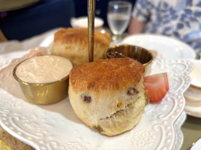 scones with cream and jam at The Duchess Tea Salon at Cafe Channing Noelle in Nassau, Bahamas