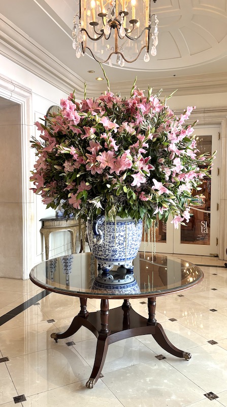 floral display at at afternoon tea at The Peninsula Beverly Hills, California