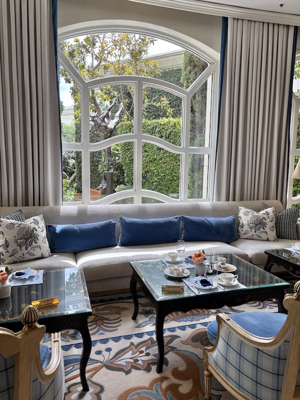 fountain view at afternoon tea at The Peninsula Beverly Hills, California
