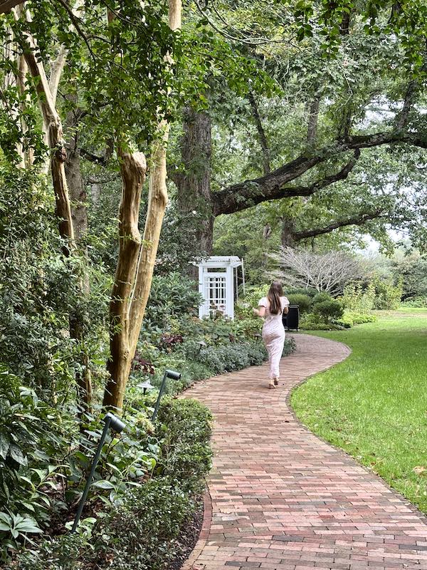 walking in the gardens at The Fearrington House Restaurant in Pittsboro, North Carolina
